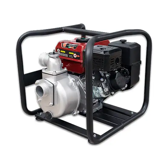 Vista frontal de la bomba autocebante modelo AL8M con motor de gasolina de Barmesa Pumps