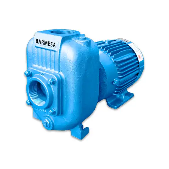 Vista lateral derecha de la bomba autocebante modelo 3N de Barmesa Pumps con motor eléctrico, diseñada para aplicaciones industriales y comerciales