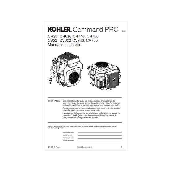 Portada de manual para motores Kohler